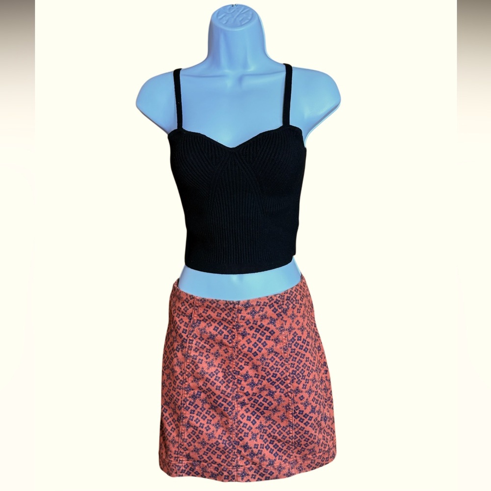 Free People Womens Rust Navy Geometric Cotton Blend Skirt Size 0 Zip Closure